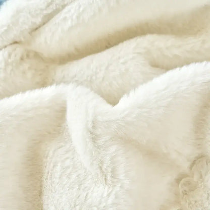 Mint & white cozy faux rabbit fur blanket bedroom throw