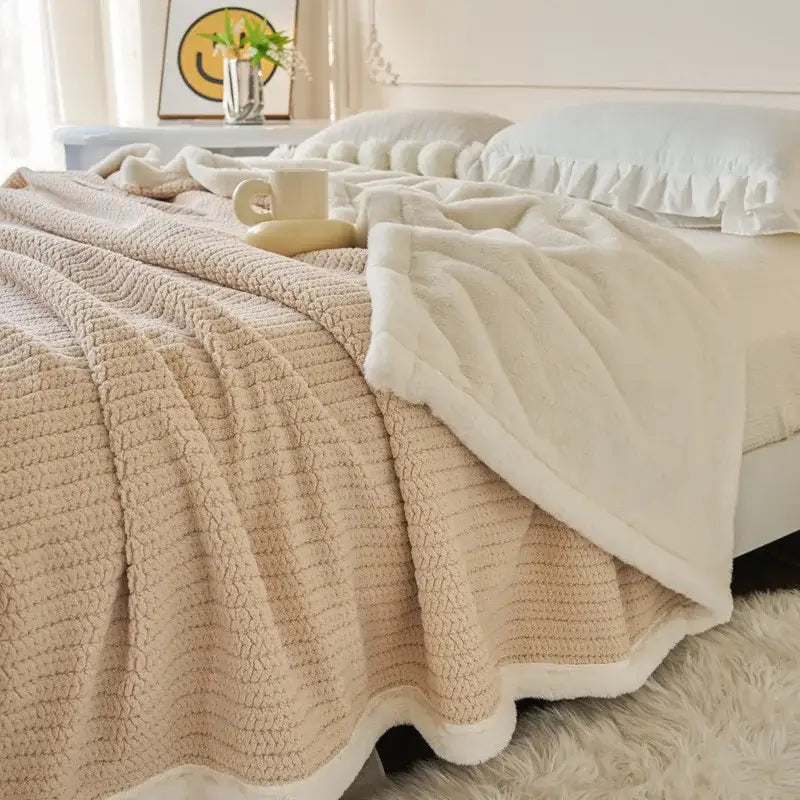 Mint & white cozy faux rabbit fur blanket bedroom throw