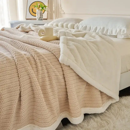 Mint & white cozy faux rabbit fur blanket bedroom throw