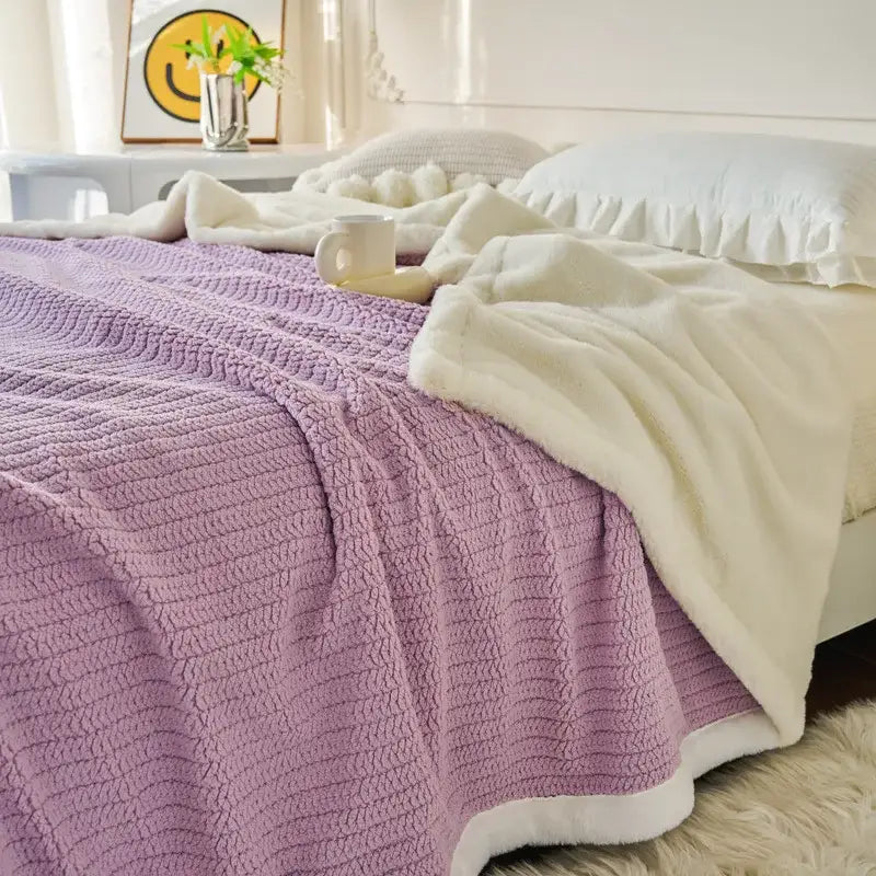 Mint & white cozy faux rabbit fur blanket bedroom throw