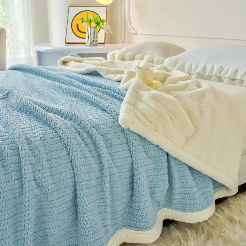 Mint & white cozy faux rabbit fur blanket bedroom throw