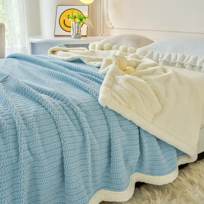Mint & white cozy faux rabbit fur blanket bedroom throw