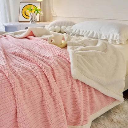 Mint & white cozy faux rabbit fur blanket bedroom throw
