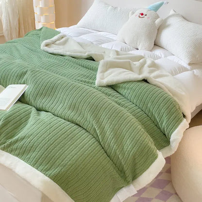 Mint & white cozy faux rabbit fur blanket bedroom throw