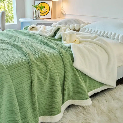 Mint & white cozy faux rabbit fur blanket bedroom throw