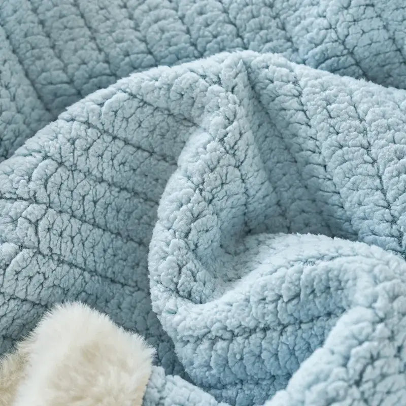 Mint & white cozy faux rabbit fur blanket bedroom throw