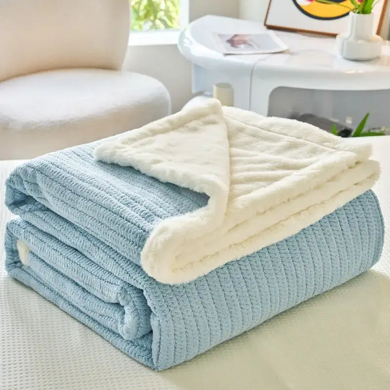 Mint & white cozy faux rabbit fur blanket bedroom throw
