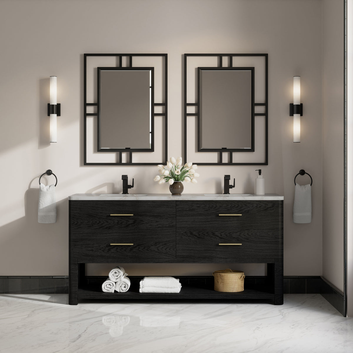 James Martin Lucian 72" Double Bathroom Vanity, Carbon Oak