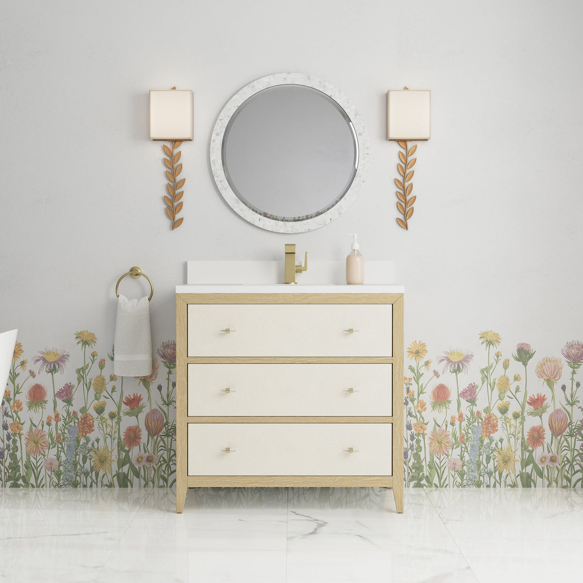 James Martin Celeste 36" Single Bathroom Vanity, Sunwashed Oak with Embossed Shagreen Drawer Fronts