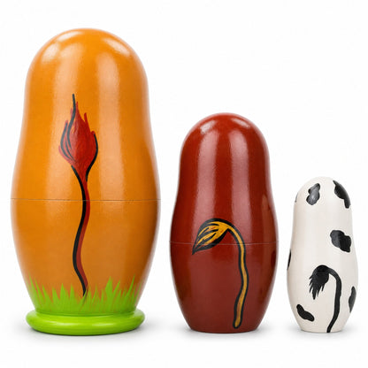 Set of 3 Cows Wooden Nesting Dolls 4.25 Inches