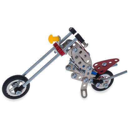 Metal Motorcycle Model Kit Buildable Chopper Toy with Bolts & Tools DIY  (105 Pieces) 7.5 Inches