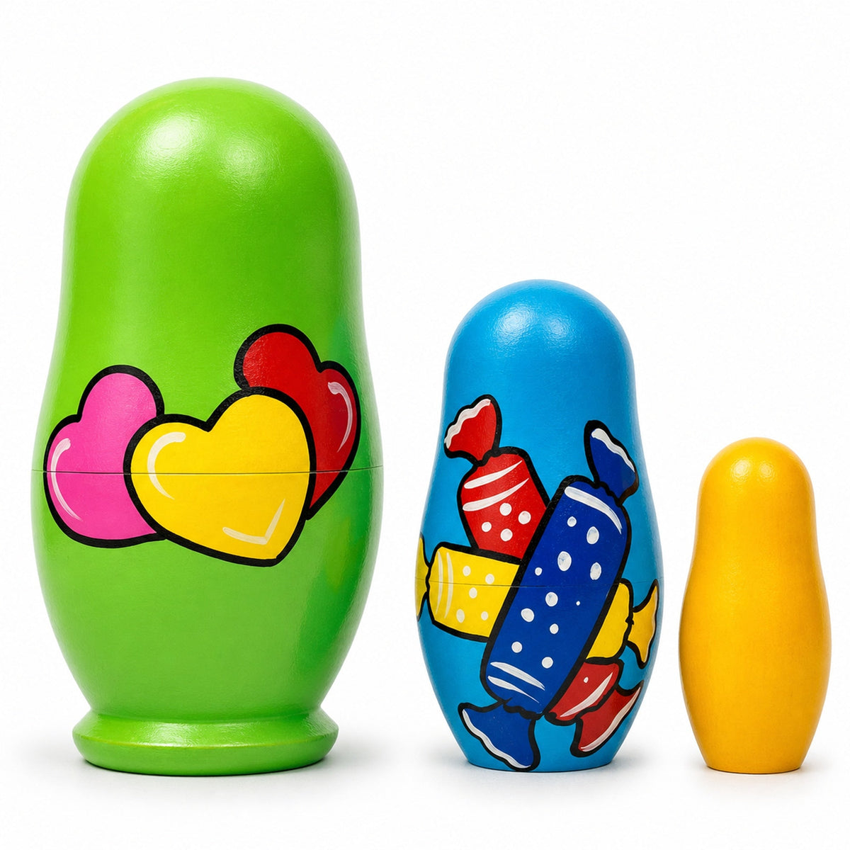 Set of 3 Bears with Heart Wooden Nesting Dolls 4.25 Inches