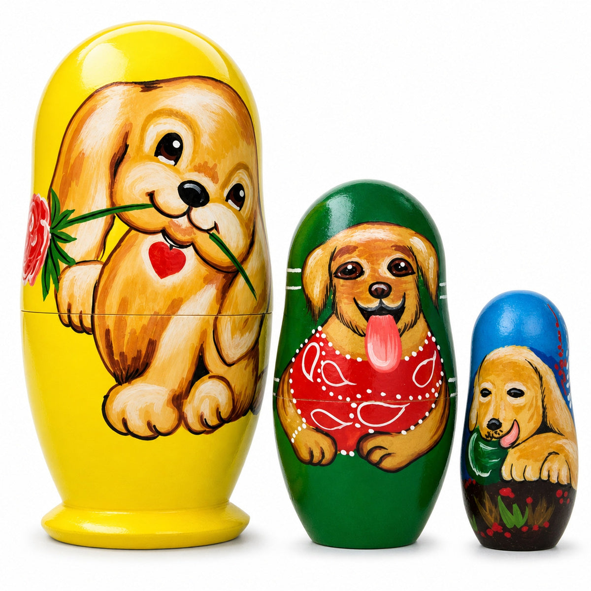 Set of 3 Labrador Retriever Dogs Wooden Nesting Dolls 4.25 Inches