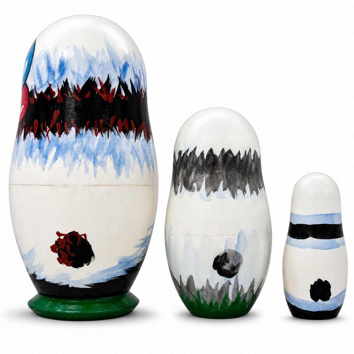 Set of 3 Panda Bears Family Wooden Nesting Dolls 4.25 Inches