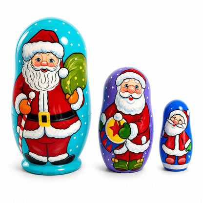 Set of 3 Santa with Gifts Wooden Nesting Dolls Figurines 4.25 Inches