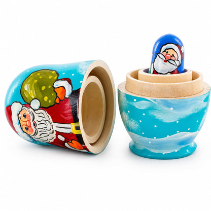 Set of 3 Santa with Gifts Wooden Nesting Dolls Figurines 4.25 Inches