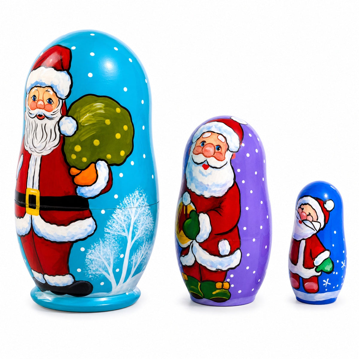 Set of 3 Santa with Gifts Wooden Nesting Dolls Figurines 4.25 Inches