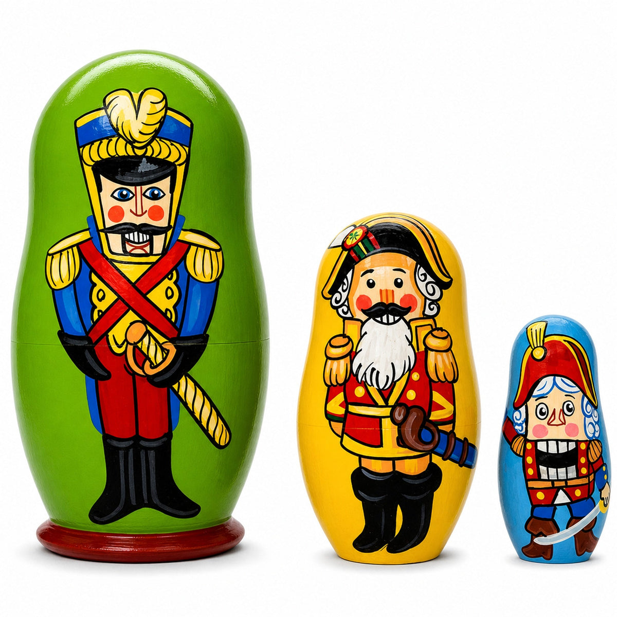 Set of 3 Nutcracker Soldiers Wooden Nesting Dolls 4.25 Inches