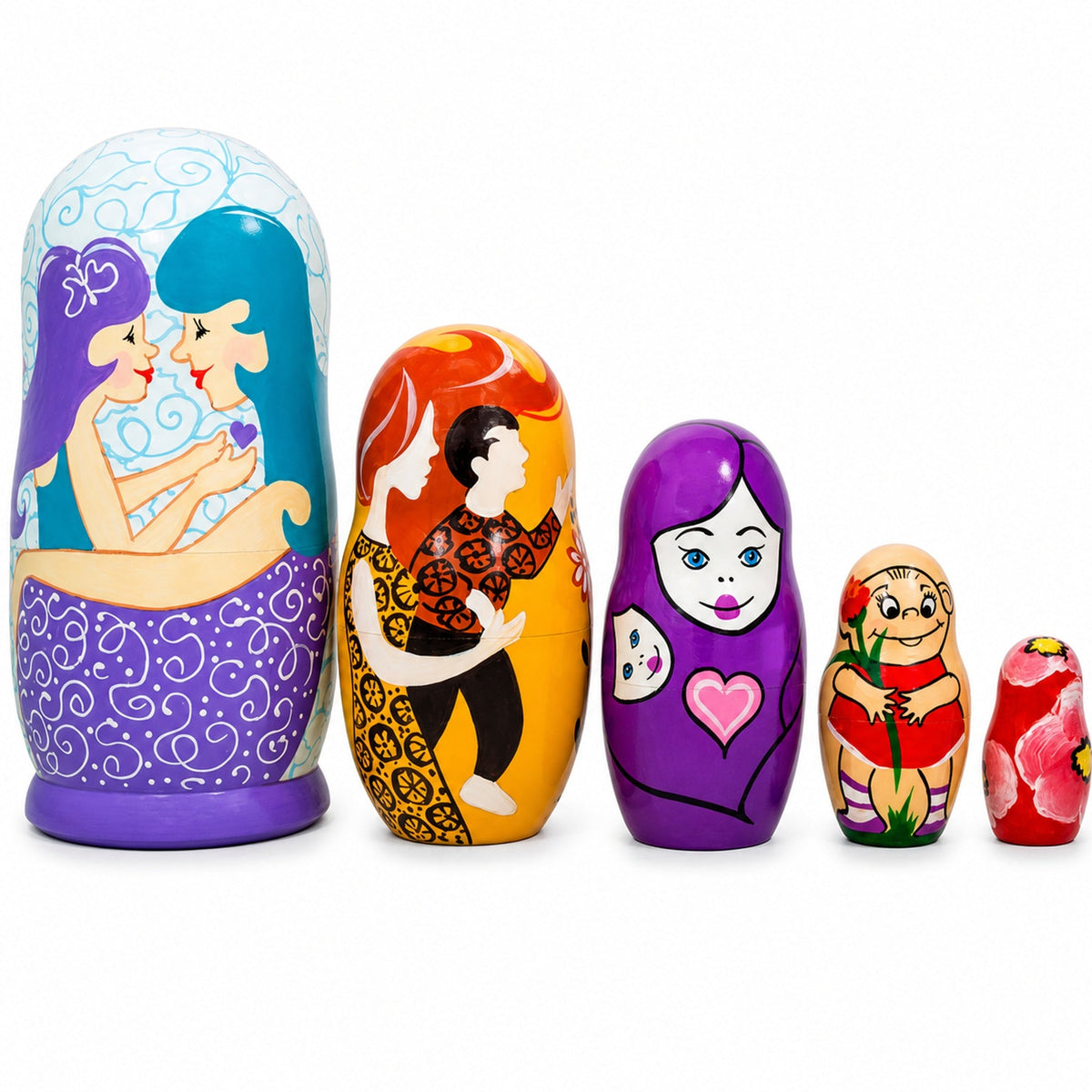 Set of 5 Happy Mother's Day Wooden Animal Nesting Dolls 6 Inches