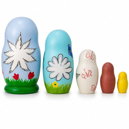 Set of 5 Ostrich, Turkey, Duck Birds Wooden Animal Nesting Dolls 4.25 Inches