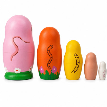 Set of 5 Cats and Kitties Wooden Nesting Figurines 4.25 Inches