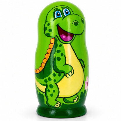 Set of 5 Dinosaurs Wooden Nesting Dolls 6 Inches