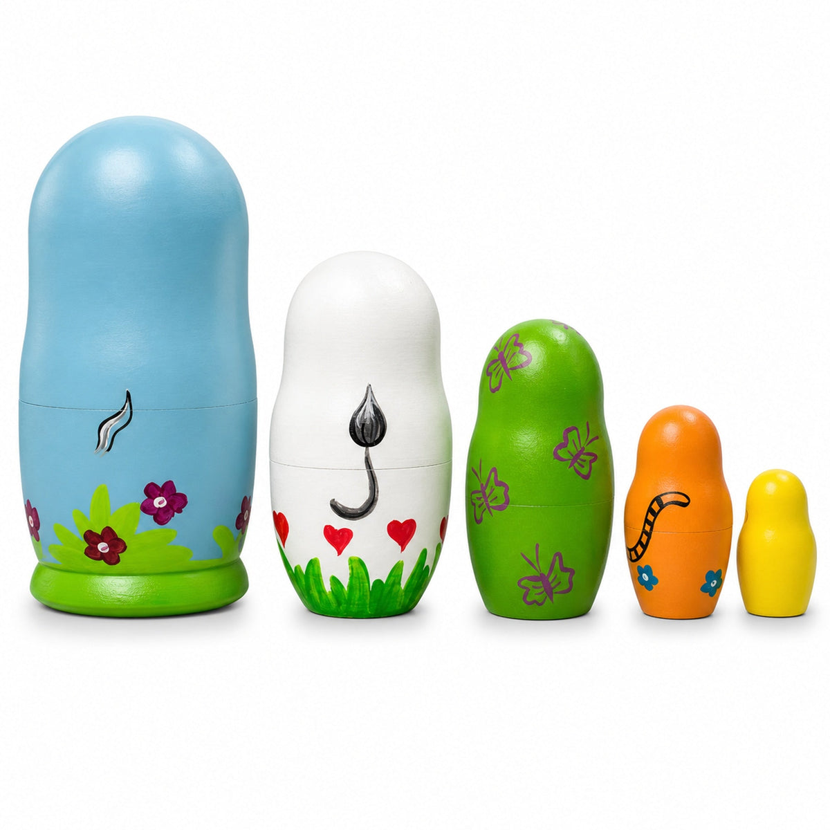 Set of 5 Hippo, Zebra and Tiger Wooden Animal Nesting Dolls 6 Inches