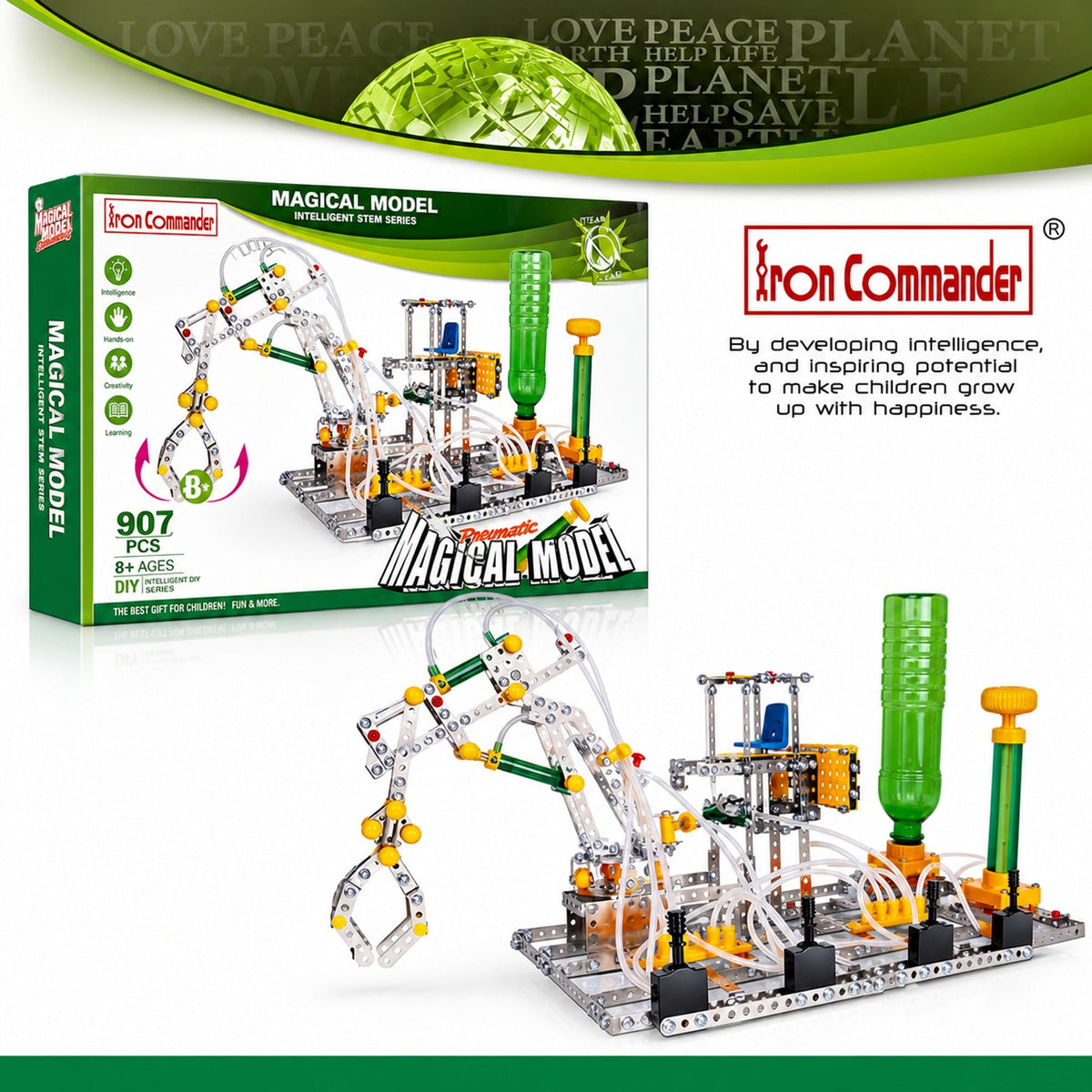 Functioning Crane Claw with Air Pressure Construction Model Kit (907 Pieces)