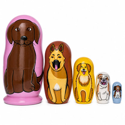 Five Dogs Wooden Nesting Dolls 5.75 Inches