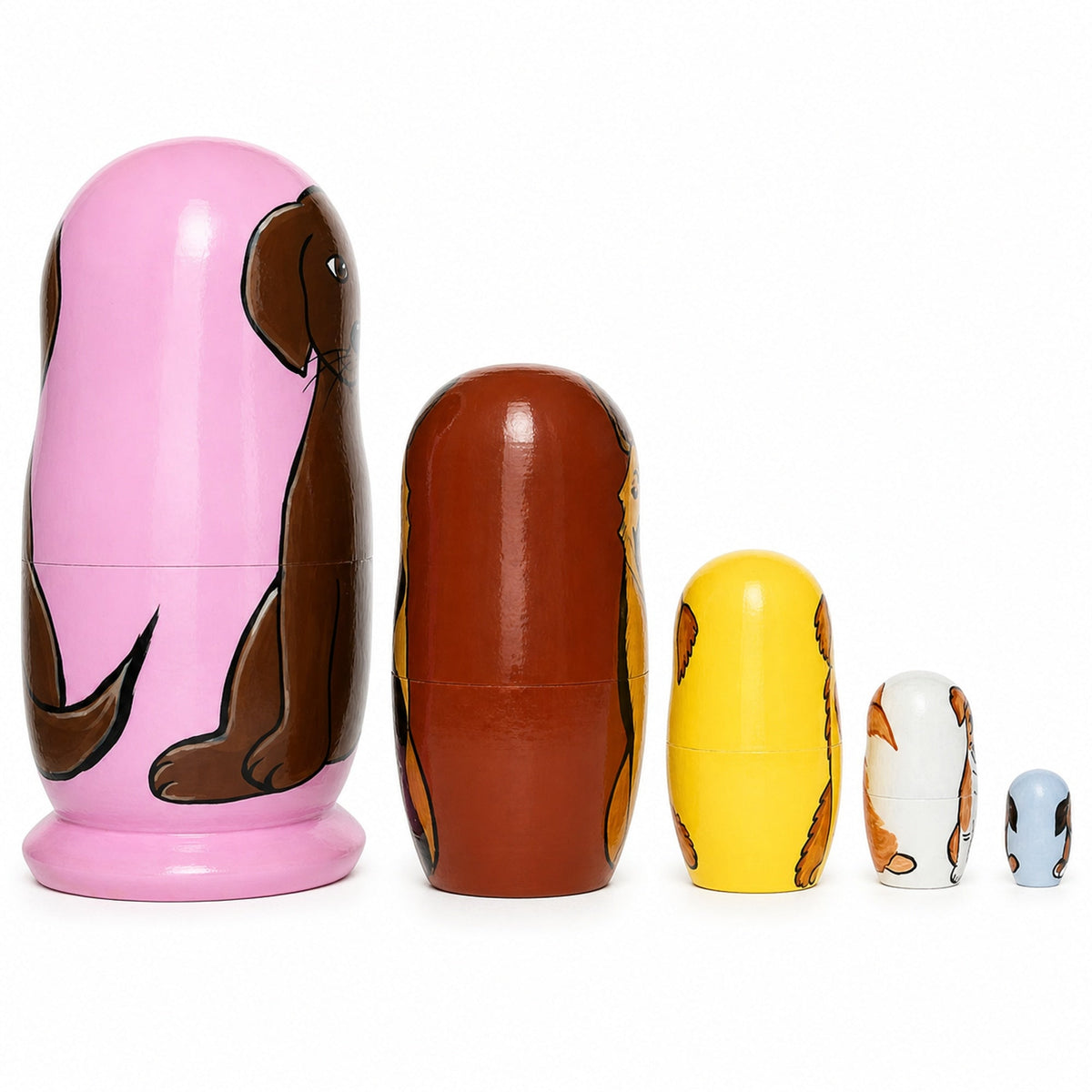 Five Dogs Wooden Nesting Dolls 5.75 Inches
