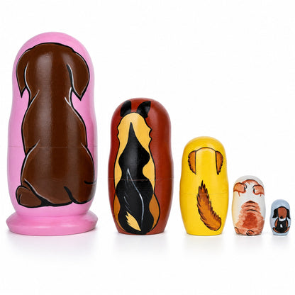 Five Dogs Wooden Nesting Dolls 5.75 Inches