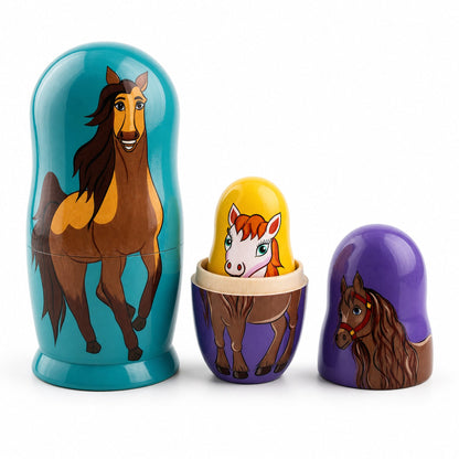 Set of 5 Horses Wooden Nesting Dolls 6 Inches