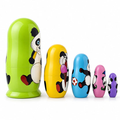 Set of 5 Panda Wooden Nesting Dolls 6 Inches