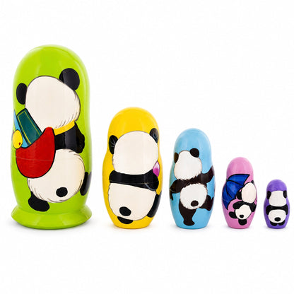 Set of 5 Panda Wooden Nesting Dolls 6 Inches