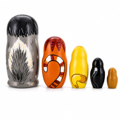 Set of 5 Cats Family Wooden Nesting Dolls 6 Inches