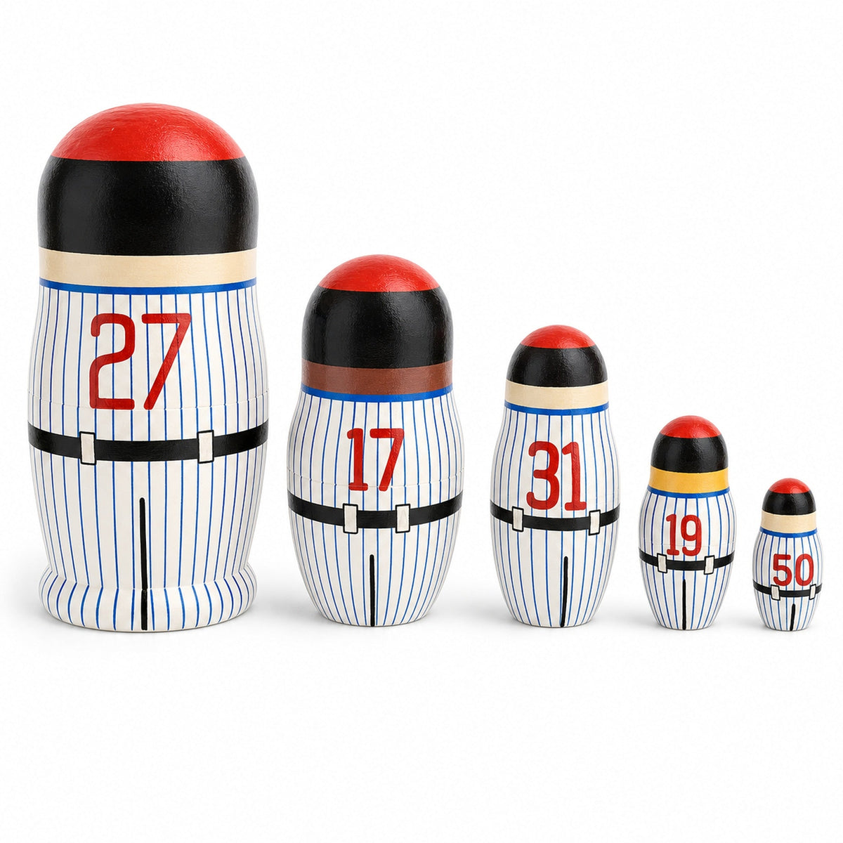 Set of 5 Baseball Wooden Nesting Dolls 6 Inches