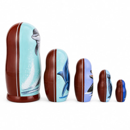 Set of 5 Dolphins Wooden Nesting Dolls 6 Inches