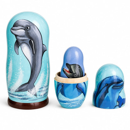 Set of 5 Dolphins Wooden Nesting Dolls 6 Inches