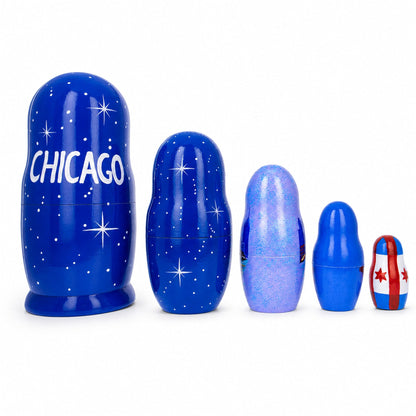5 Pieces Chicago, Illinois Wooden Nesting Dolls