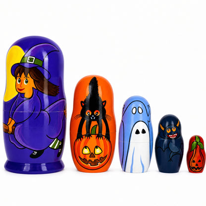 Halloween Girl Wooden Nesting Dolls 5.75 Inches