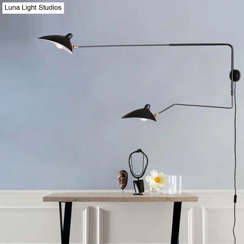 DecorBites™ Modern 1/2-Light Wall Sconce with Curved Arm & Metallic Shade - Black/White Wall Mounted Lamp for Living Room