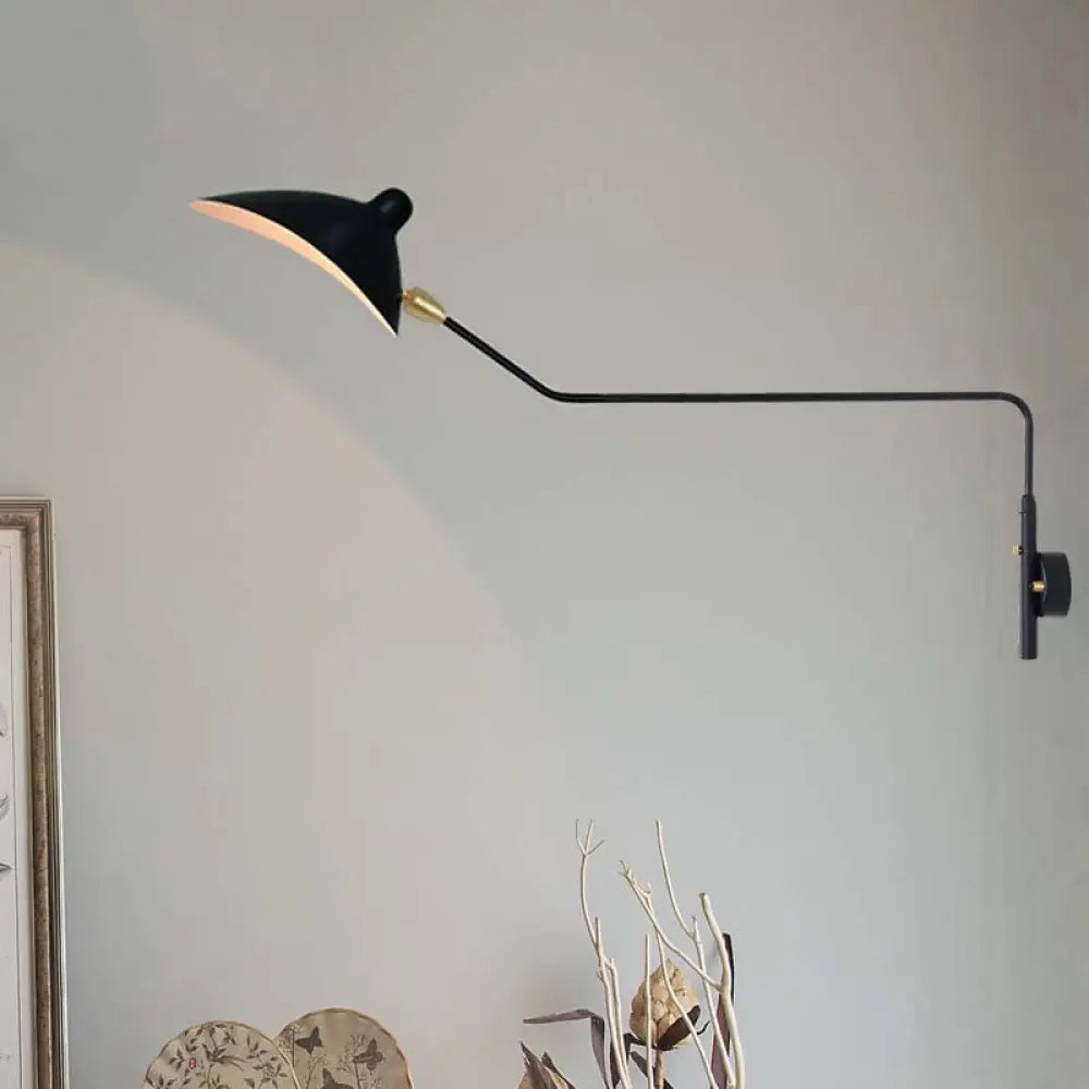 DecorBites™ Modern 1/2-Light Wall Sconce with Curved Arm & Metallic Shade - Black/White Wall Mounted Lamp for Living Room