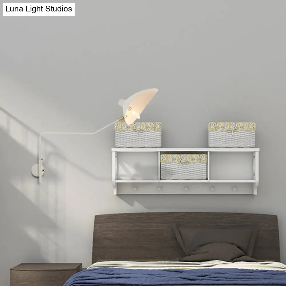 DecorBites™ Modern 1/2-Light Wall Sconce with Curved Arm & Metallic Shade - Black/White Wall Mounted Lamp for Living Room