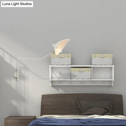 DecorBites™ Modern 1/2-Light Wall Sconce with Curved Arm & Metallic Shade - Black/White Wall Mounted Lamp for Living Room
