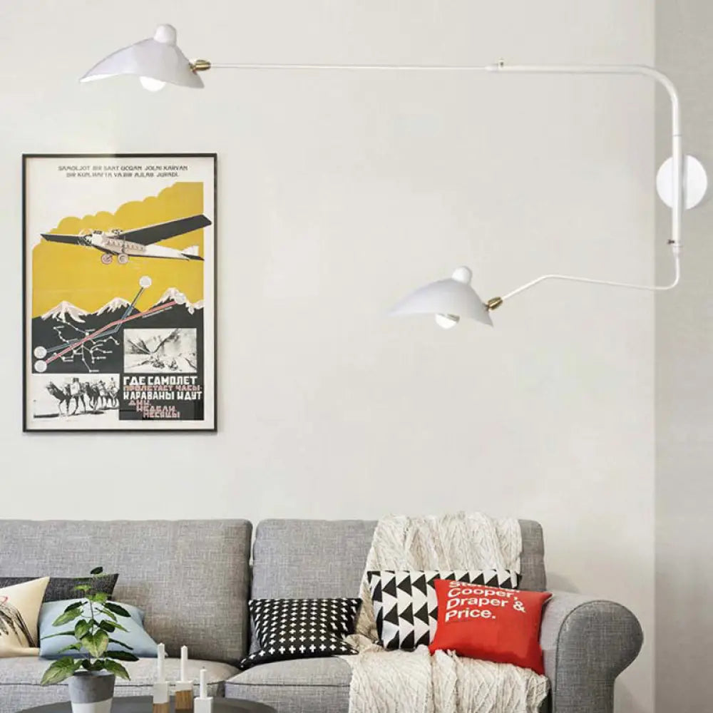 DecorBites™ Modern 1/2-Light Wall Sconce with Curved Arm & Metallic Shade - Black/White Wall Mounted Lamp for Living Room