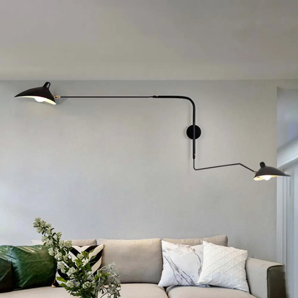 DecorBites™ Modern 1/2-Light Wall Sconce with Curved Arm & Metallic Shade - Black/White Wall Mounted Lamp for Living Room