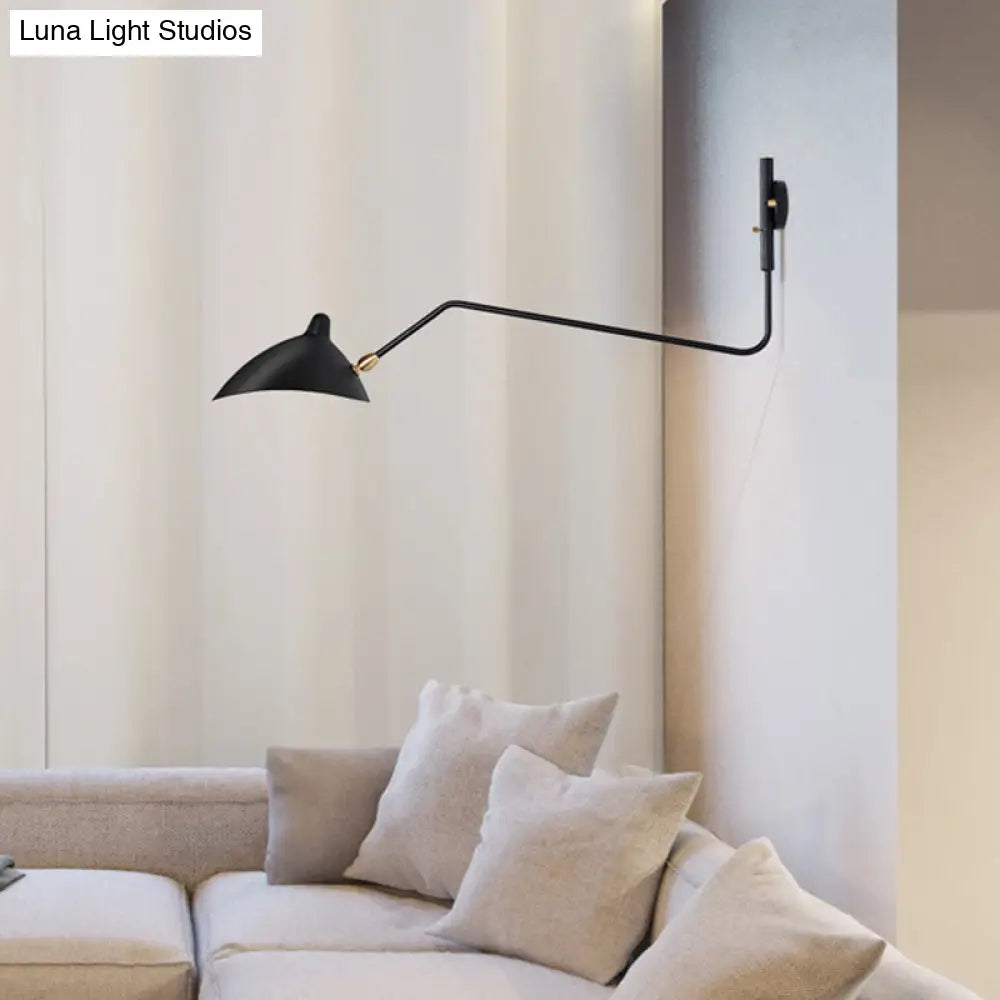 DecorBites™ Modern 1/2-Light Wall Sconce with Curved Arm & Metallic Shade - Black/White Wall Mounted Lamp for Living Room