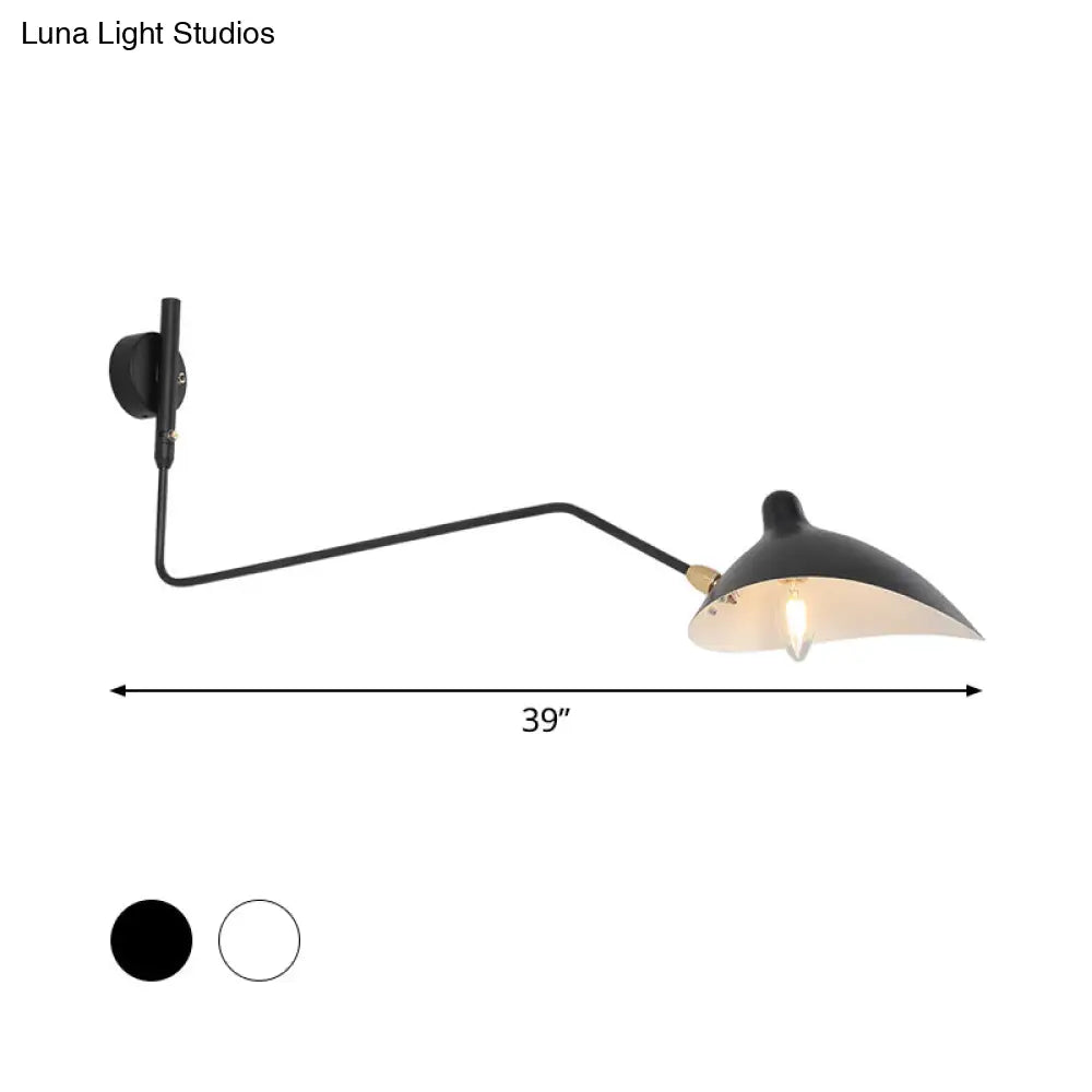 DecorBites™ Modern 1/2-Light Wall Sconce with Curved Arm & Metallic Shade - Black/White Wall Mounted Lamp for Living Room