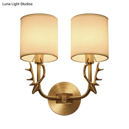 DecorBites™ Modern 1/2 Lights Wall Sconce with Fabric Shade - Black/Gold Cylinder Wall Mount Fixture featuring Metal Antler