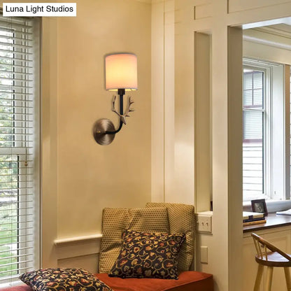 DecorBites™ Modern 1/2 Lights Wall Sconce with Fabric Shade - Black/Gold Cylinder Wall Mount Fixture featuring Metal Antler